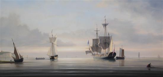 § Tim Franklin Ross Thompson (b.1951) Frigate and other naval vessels off the coast 19.5 x 39.5in.